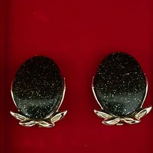 Vintage Forest Green with Glitter Clip-on Earrings